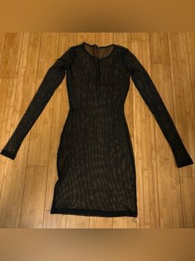 Forever 21 Black Long-Sleeve Sheer Bodycon Dress S